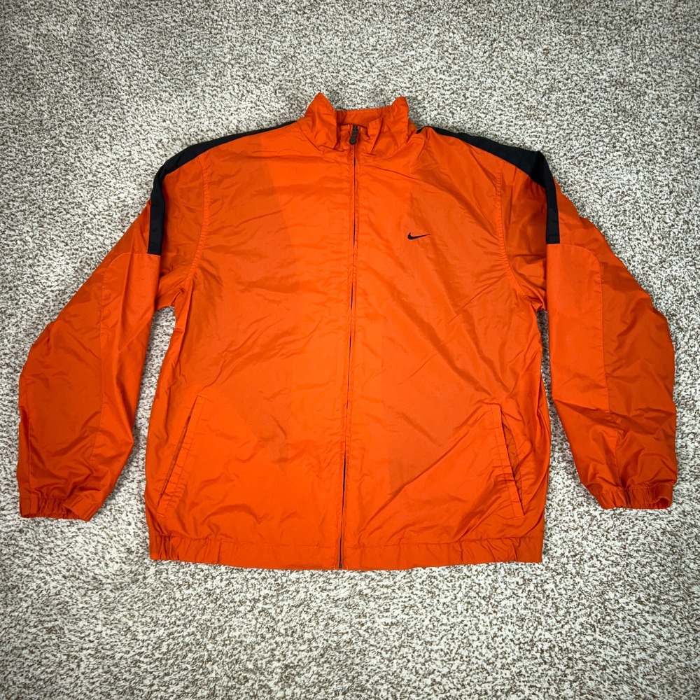 Nike Jacket Mens Large Orange Windbreaker Full Zip Mesh Lined Athletic Gray Tag